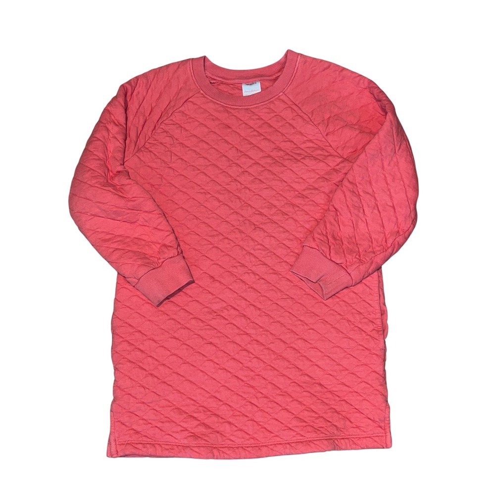 Hanna Andersson Quilted Dress Kids 10 140 Coral Pink Long Sleeve Diamond Texture